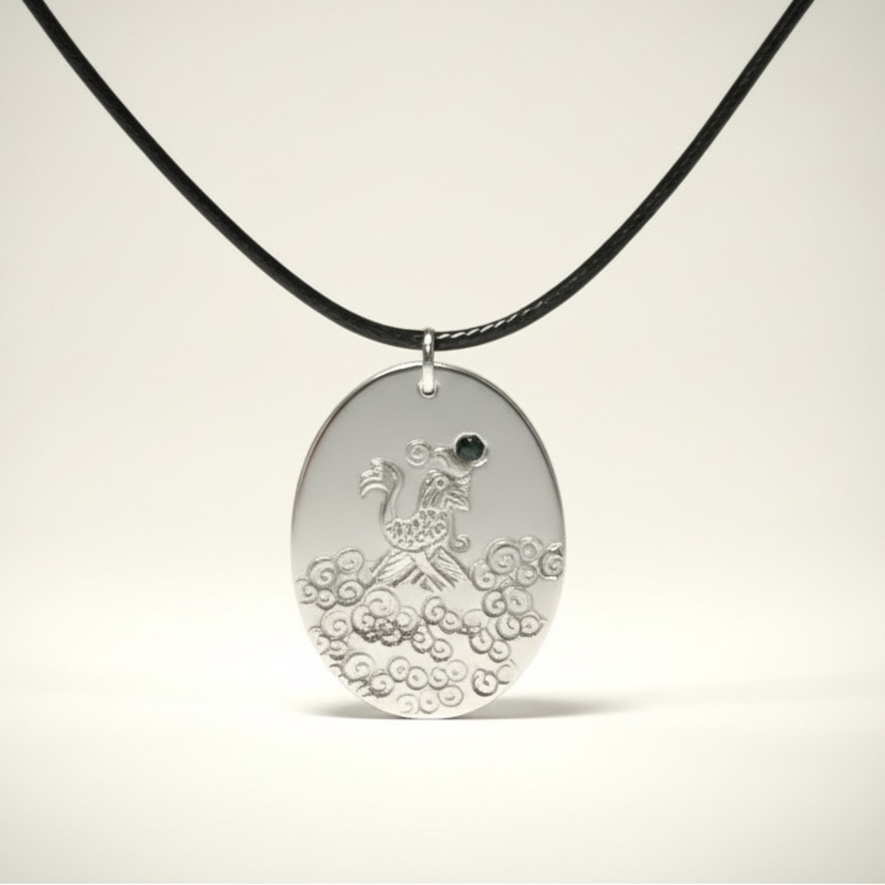 Handstamped mermaid Swarovski crystal‎ necklace